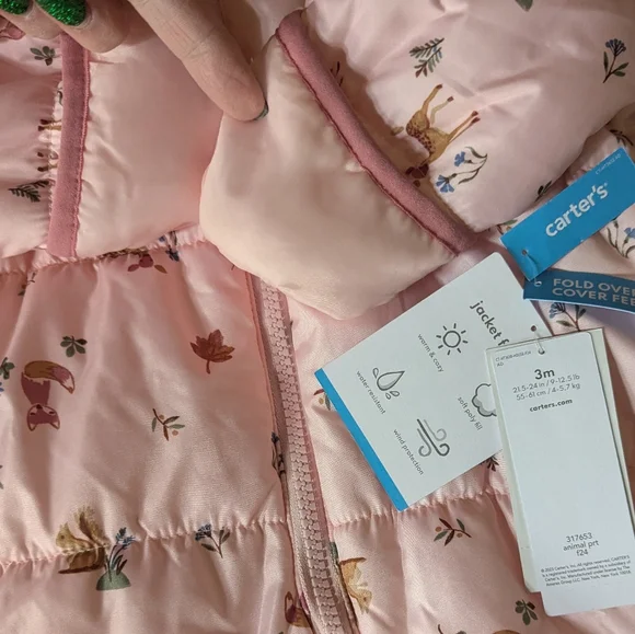 Carter's Pink Baby Snowsuit with Animal Print 6M - Picture 4 of 6
